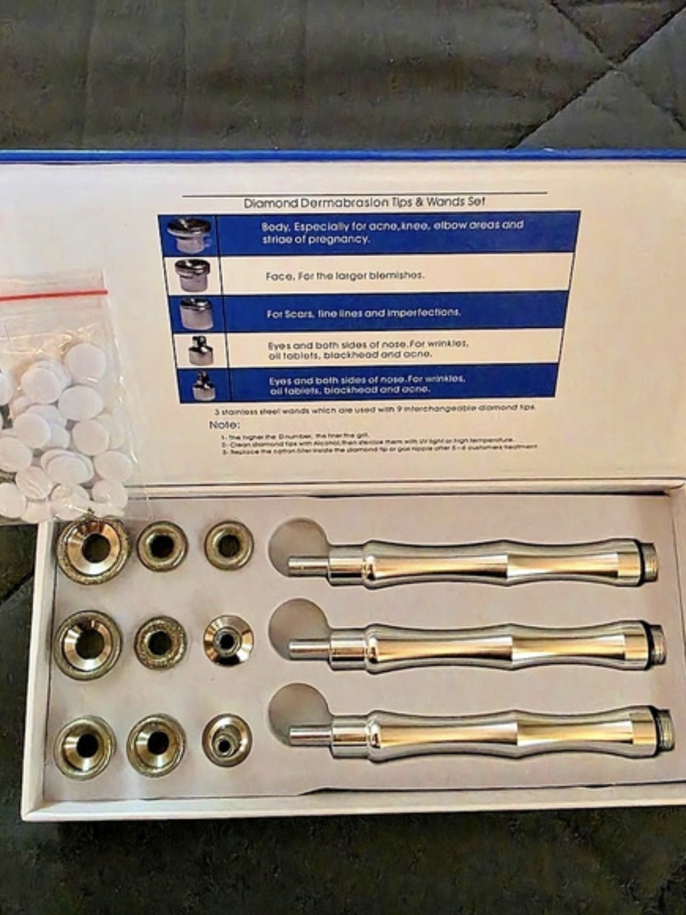 Diamond Dermabrasion Tips & Wands Replacement with 3 Wands & Tips